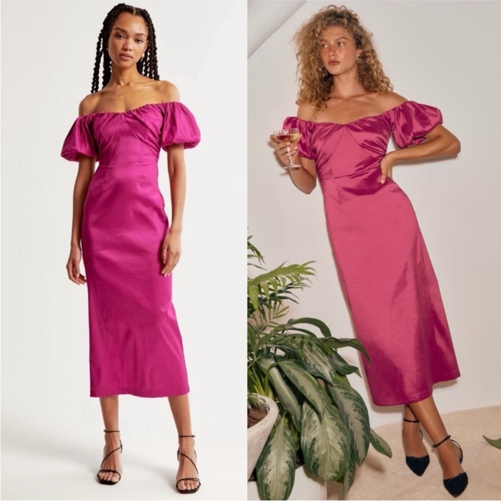 Abercrombie & Fitch Taffeta Off-The-Shoulder Midi Dress
